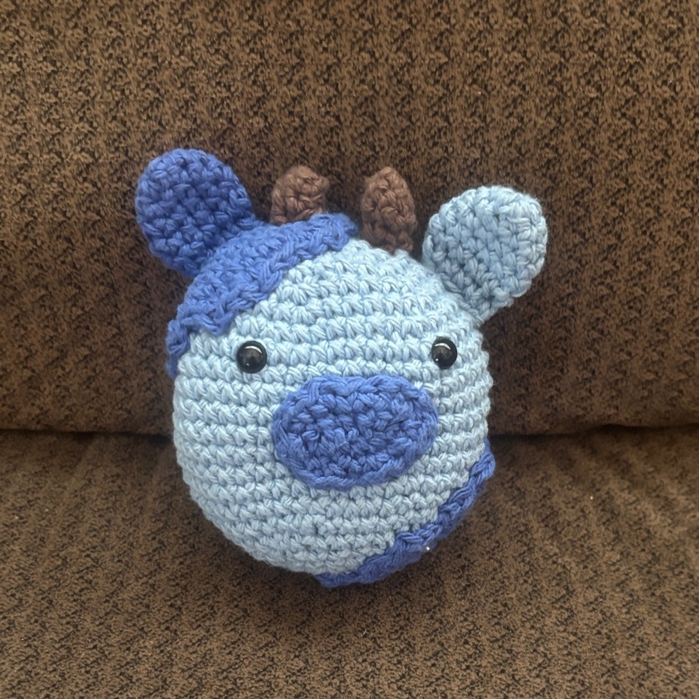 Handmade Blue Crochet Cow